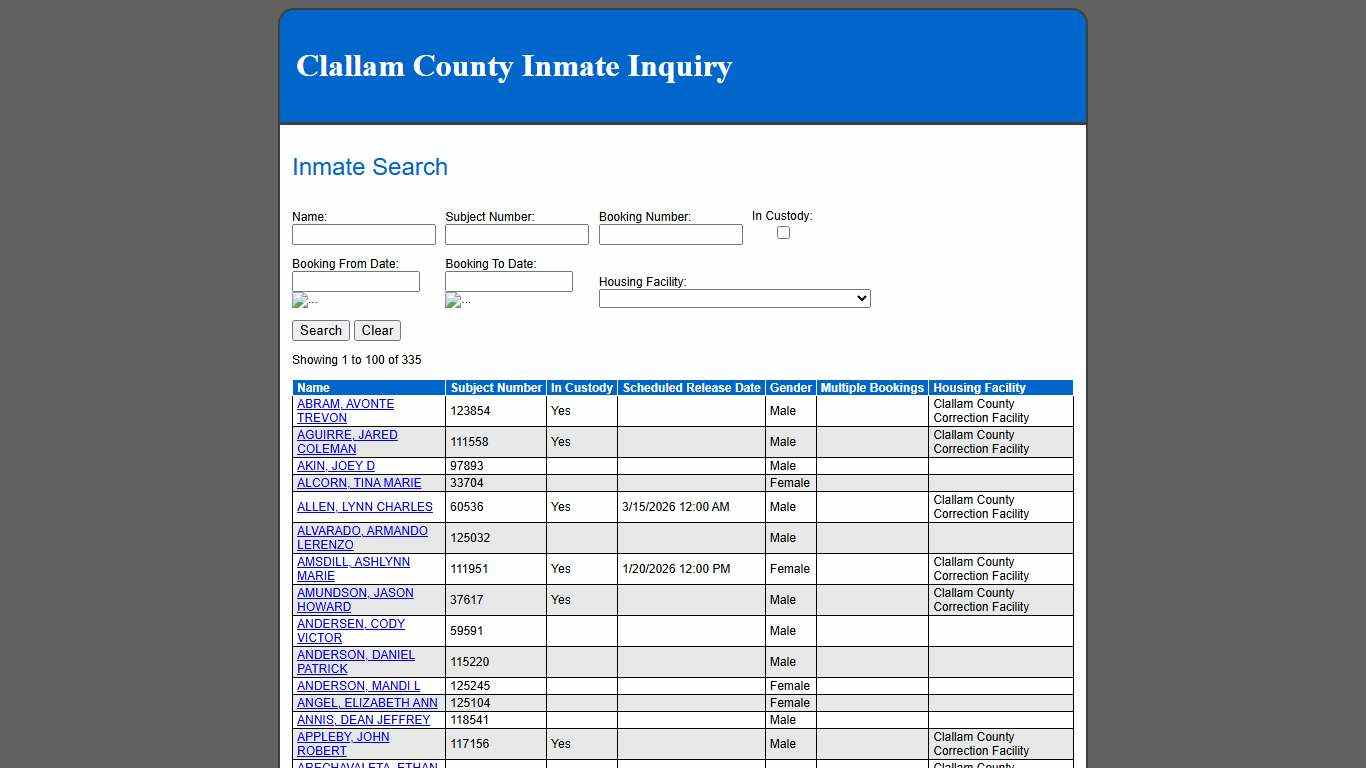Inmate Search
